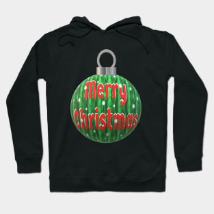 Christmas Tree Ornament with Merry Christmas, Falling Snow, and Red and White Letters Hoodie